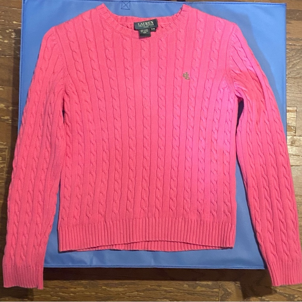 Ralph Lauren Pink Petite Medium Cable knit Sweater